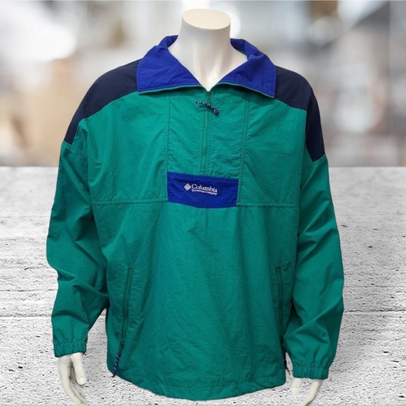 Columbia Green Blue Pullover Zip Rain Wind Jacket - Picture 3 of 9